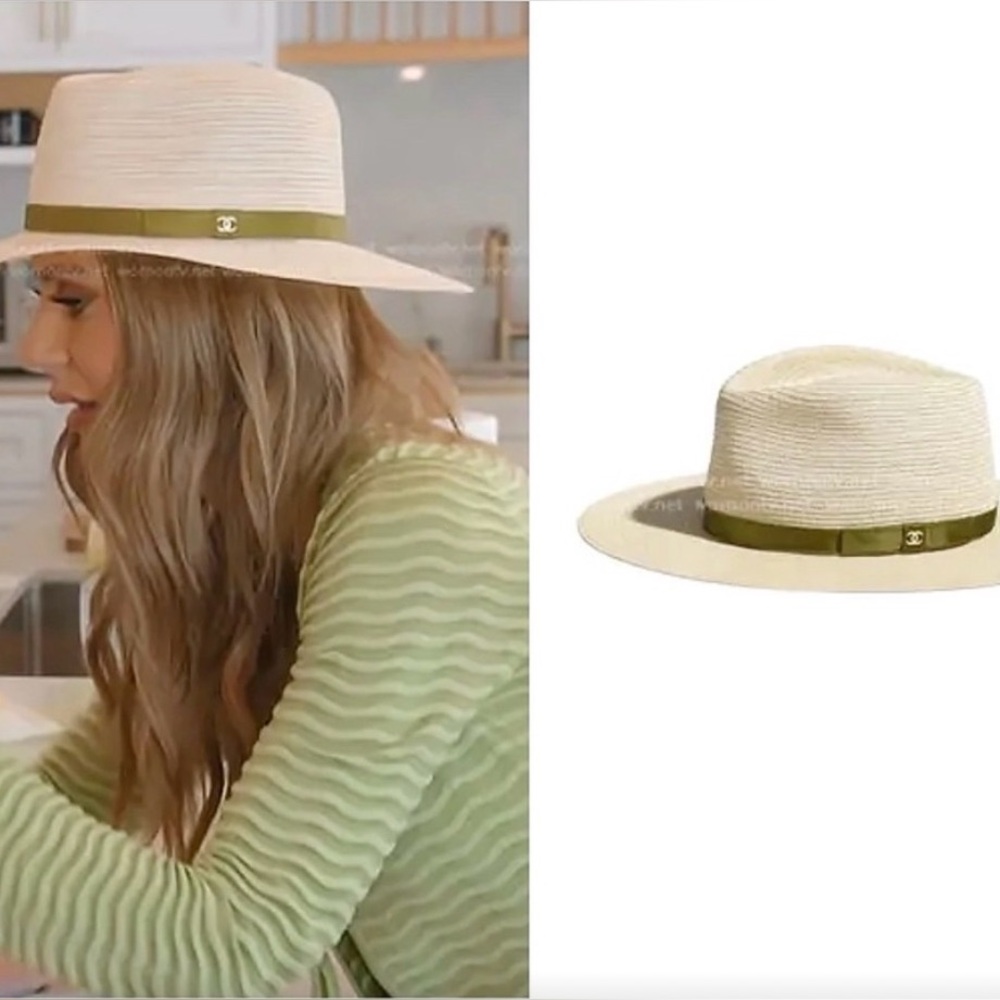 CHANEL Cream Hat with Green Band - Picture 3 of 4